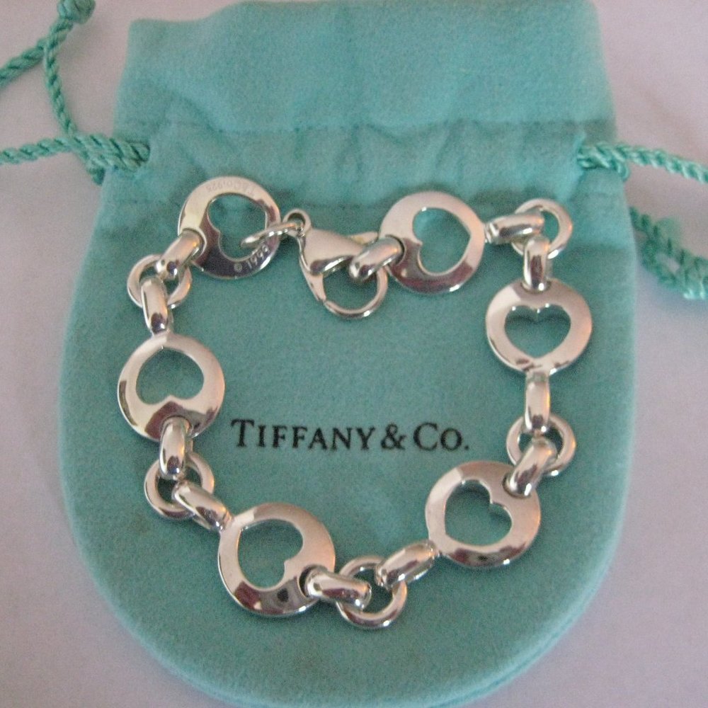 Tiffany&Co. Heart Stencil Cut Out Bracelet-7"- w/ Pouch-Just Polished!